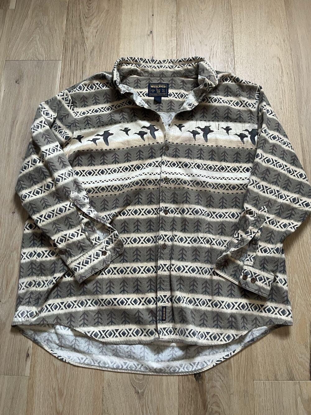 Woolrich Men’s Chamois Flannel Shirt 3XL Duck Flying Pattern Aztec Lodge Outdoor